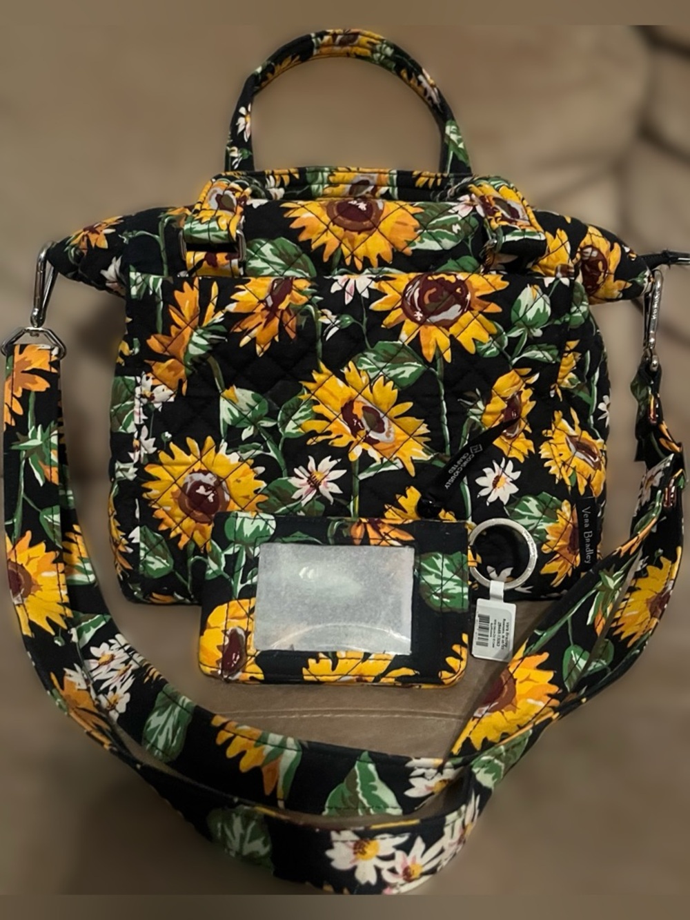 Vera Bradley Black Sunflower Quilted Crossbody with Card Holder-Retired Pattern🌻 - Picture 3 of 9